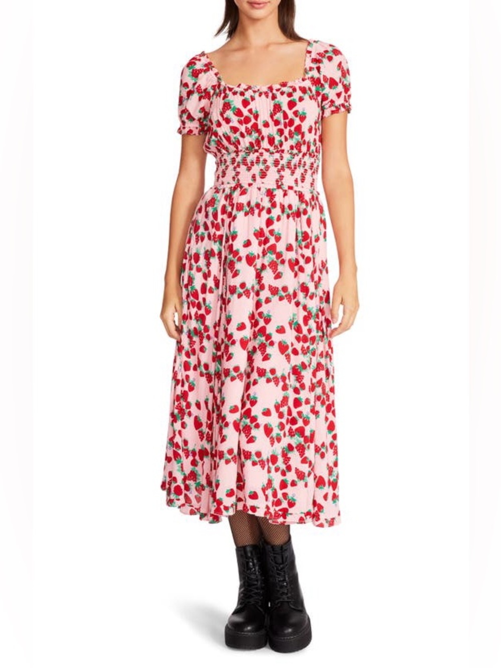 Betsey Johnson Strawberry Fields Maxi Dress with Red Strawberry Print S